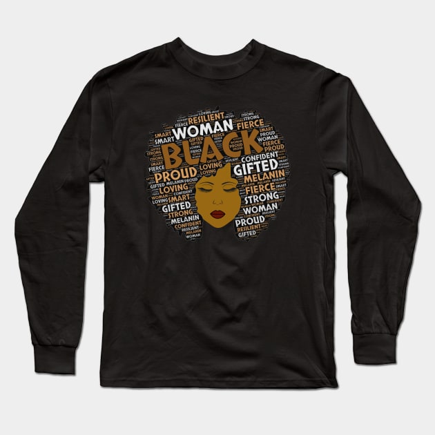 Words in Afro Art Brown Letters Black Women Long Sleeve T-Shirt by blackartmattersshop